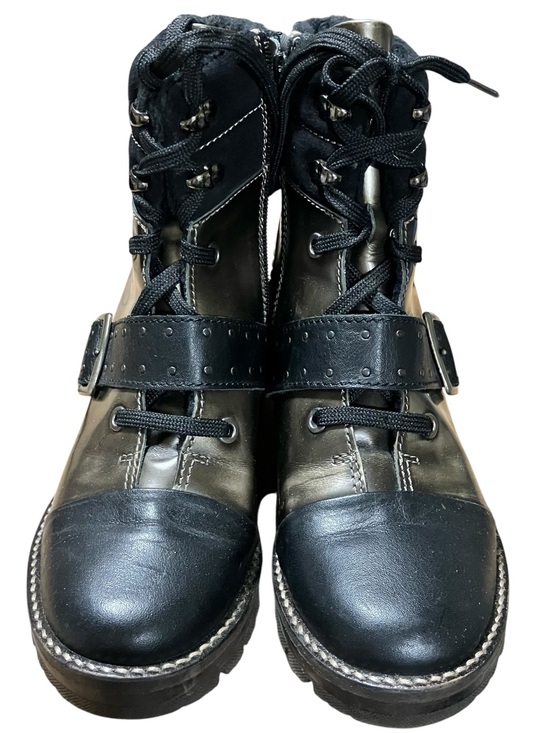 Dromedaris Shoes - Dromedaris Leather Ankle Boots EU 38 Black Fur Lined Buckle Lug Chunky Sole